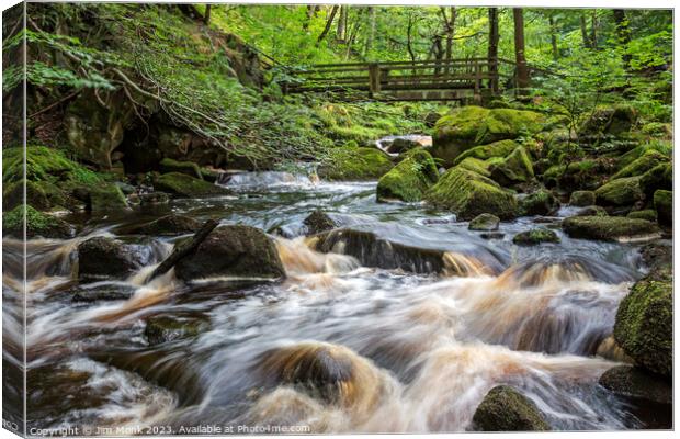 Burbage Brook Bridge, Padley Gorge Canvas Print by Jim Monk