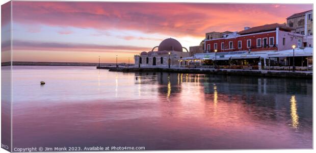 Venetian harbour Sunrise, Chania Canvas Print by Jim Monk