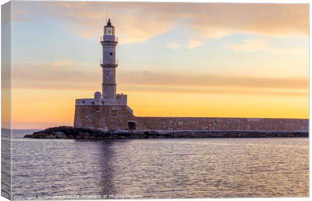  Venetian Harbour Lighthouse in Chania Canvas Print by Jim Monk