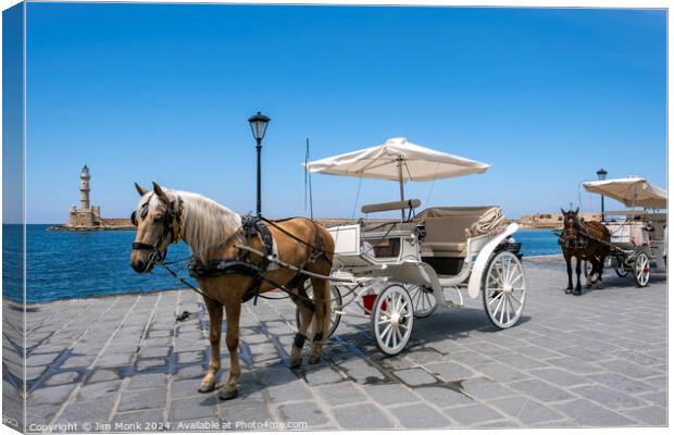 Chania horses and carriages, Crete Canvas Print by Jim Monk