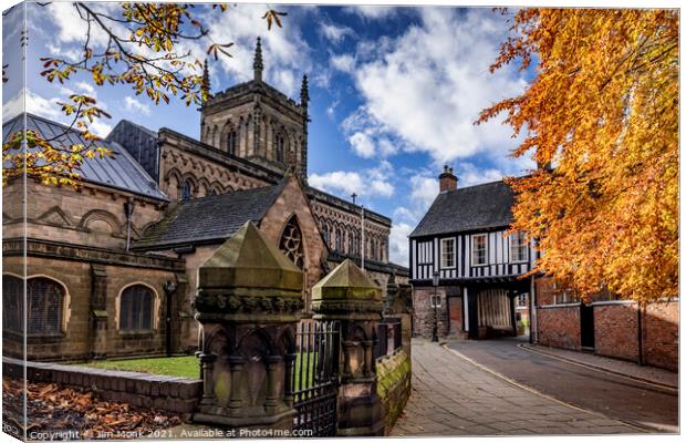 Castle gatehouse and St Mary de Castro church, Leicester Canvas Print by Jim Monk