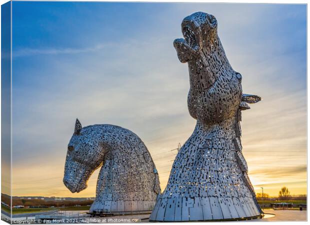 The Kelpies in Falkirk Canvas Print by Jim Monk