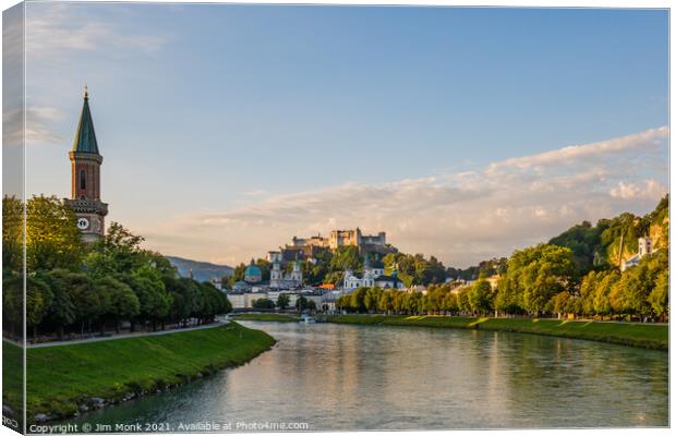 Salzach River View, Salzburg Canvas Print by Jim Monk