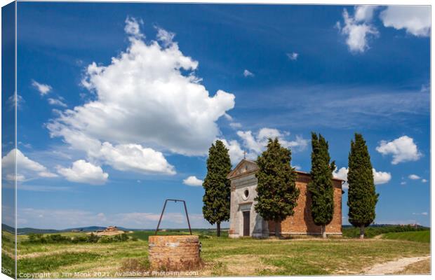 Chapel of the Madonna di Vitaleta in Tuscany Canvas Print by Jim Monk