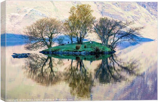 Island Reflections, Buttermere  Canvas Print by Jim Monk