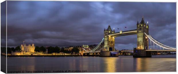 Tower Bridge, London by Night Canvas Print by Tony Gaskins
