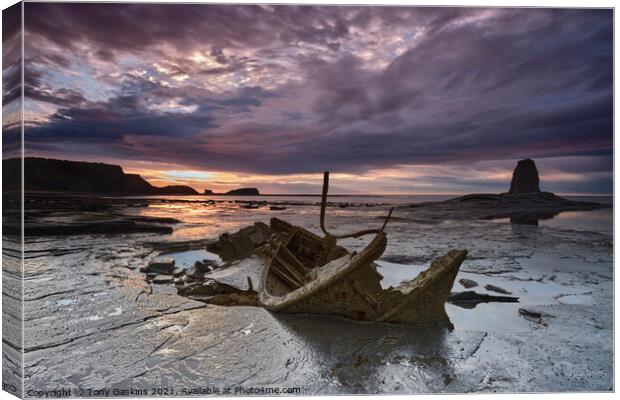 Sunset, Saltwick Bay, North Yorkshire Canvas Print by Tony Gaskins