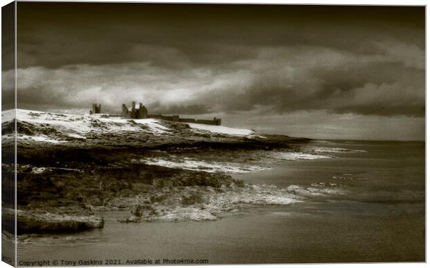 Storm Over Dunstanborough Castle, Northumberland Canvas Print by Tony Gaskins