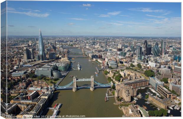 London viewed along the Thames from Tower Bridge Canvas Print by Kevin Allen