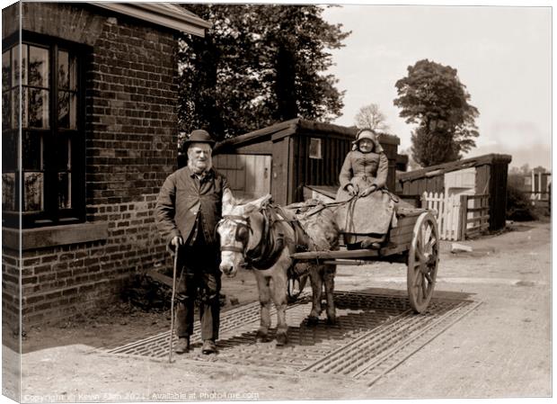  Old couple and Donkey cart, original vintage nega Canvas Print by Kevin Allen