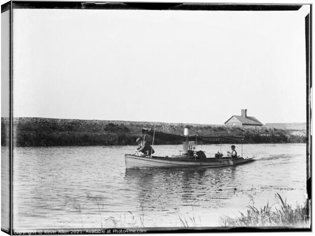  Steam launch on the Norfolk Broads, original vint Canvas Print by Kevin Allen