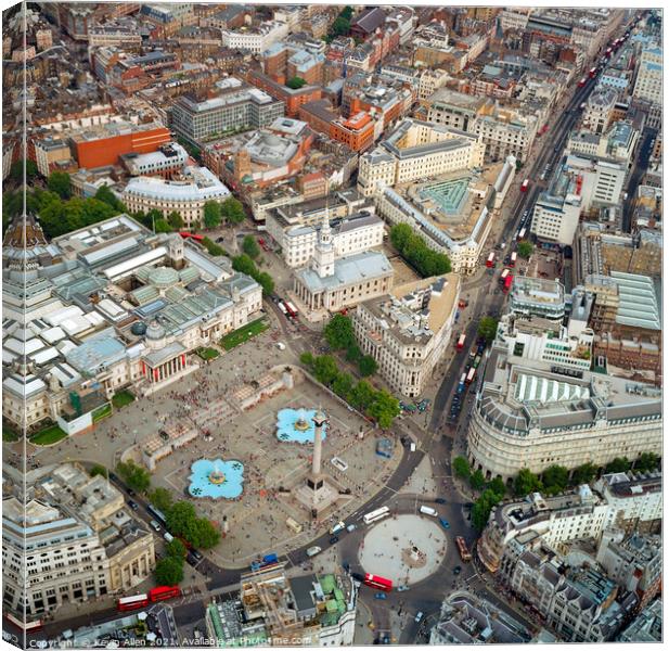 Helicopter view of Trafalgar square, London.  Canvas Print by Kevin Allen