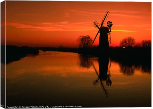 Turf Fen Windmill at sunset, Norfolk Broads, England, UK Canvas Print by Geraint Tellem ARPS