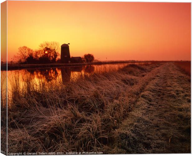 Windmill, winter sunrise, Norfolk Broads, UK Canvas Print by Geraint Tellem ARPS