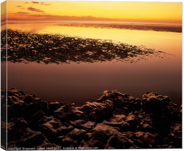 Low tide at sunset, Rest Bay, Porthcawl, South Wales Canvas Print by Geraint Tellem ARPS