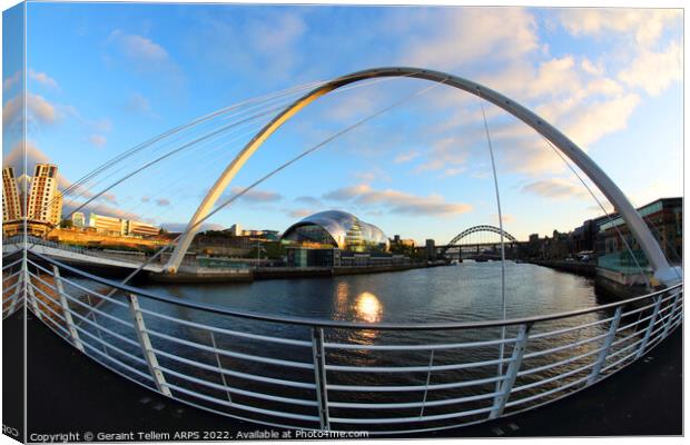 Gateshead Millennium Bridge, The Sage and Tyne Bridge, Newcastle, England, UK Canvas Print by Geraint Tellem ARPS