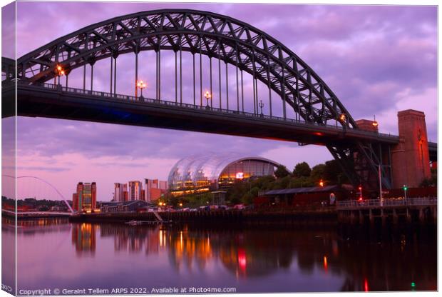 Newcastle upon Tyne at dusk, UK, featuring Tyne Bridge, Gateshead Millennium Bridge and The Sage Canvas Print by Geraint Tellem ARPS