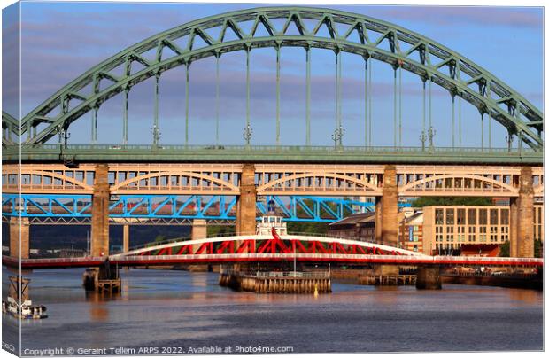 Tyne Bridge, Swing Bridge, High Level Bridge, Newcastle upon Tyne England UK Canvas Print by Geraint Tellem ARPS