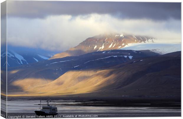 Mountains and glaciers near Longyearbyen, Spittsbergen, Svalbard, Norway Canvas Print by Geraint Tellem ARPS