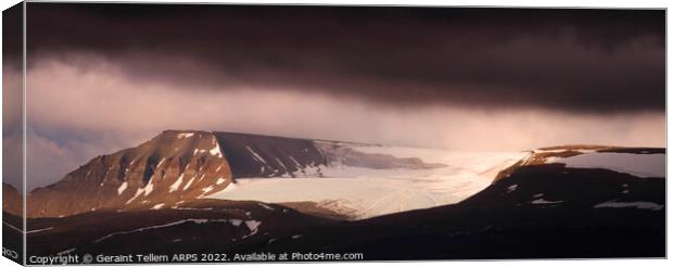 Mountains and glaciers near Longyearbyen, Spittsbergen, Svalbard, Norway Canvas Print by Geraint Tellem ARPS