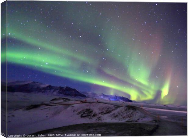 Aurora Borealis (Northern Lights) from Jokulsarlon Glacier, Southern Iceland Canvas Print by Geraint Tellem ARPS