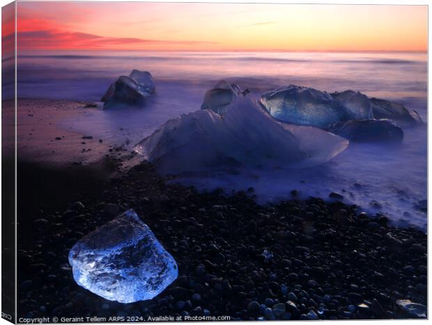 Iceberg, Diamond beach (Breiðamerkursandur) at sun Canvas Print by Geraint Tellem ARPS