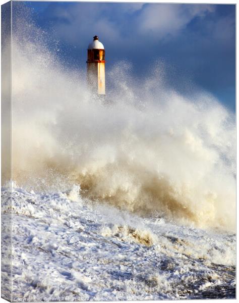 Wave breaking over Porthcawl Pier, South Wales Canvas Print by Geraint Tellem ARPS