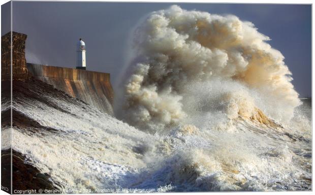 Porthcawl Pier, South Wales, storm wave Canvas Print by Geraint Tellem ARPS