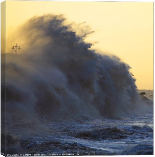 Porthcawl Pier, South Wales, storm wave Canvas Print by Geraint Tellem ARPS