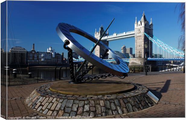 Sundial and Tower Bridge, London, England, UK Canvas Print by Geraint Tellem ARPS