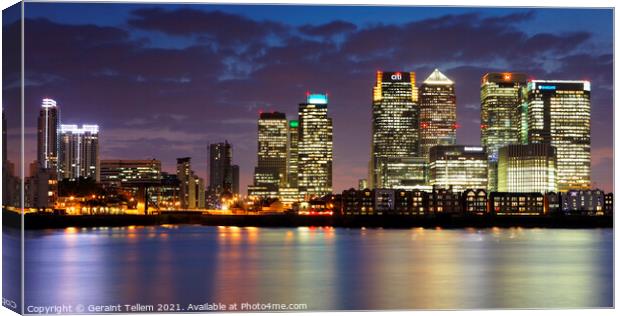 Canary Wharf from Greenwich Peninsula, London, UK Canvas Print by Geraint Tellem ARPS