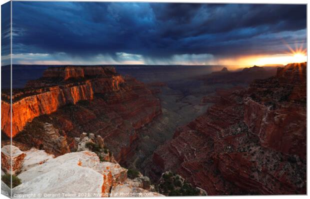 Thunderstorms over south rim, from Cape Royal, north rim, Grand Canyon, Arizona, USA Canvas Print by Geraint Tellem ARPS