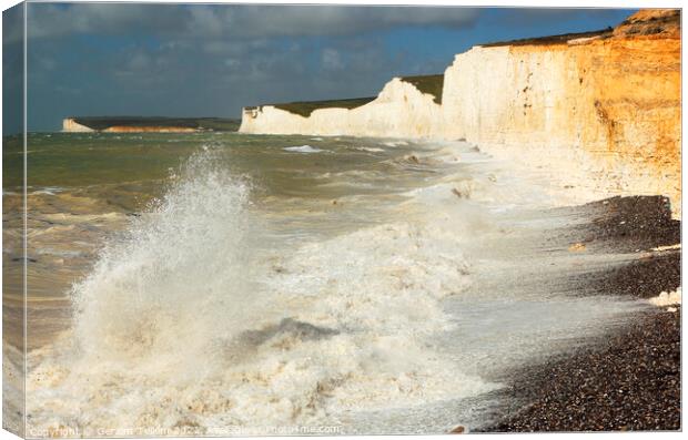 High Spring tide at Birling Gap, Seven Sisters, East Sussex, England, UK Canvas Print by Geraint Tellem ARPS