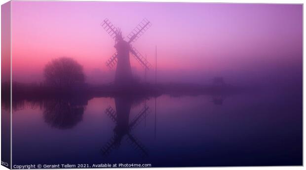 Winter dawn over Thurne Mill and river Thurne, Norfolk Broads, UK Canvas Print by Geraint Tellem ARPS