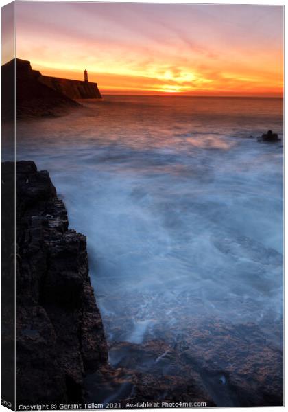 sky, water, beach, sunset, landscape, ocean, seascape, cloud, coast, sea, sunrise, lighthouse, mountain, sun, nature, outdoor, sky, beach, sunset, cloud, ocean, seascape, nature, landscape, sea, sunrise, sun, coast, Mid-Winter sunrise over Porthcawl Pier, South Wales, UK Canvas Print by Geraint Tellem ARPS