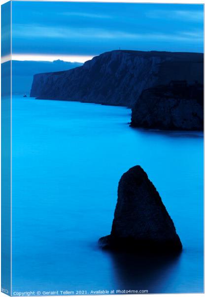 Freshwater Bay and Tennyson Down at dusk, Isle of Wight, UK Canvas Print by Geraint Tellem ARPS