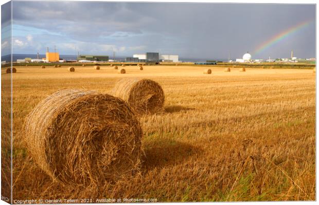 Hay Bales and Douneray Nuclear Power Station, Caithness, Scotland Canvas Print by Geraint Tellem ARPS