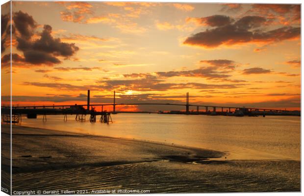 QEII Bridge (Dartford Crossing) and Thames estuary at sunset from Greenhithe, Kent, England, UK Canvas Print by Geraint Tellem ARPS