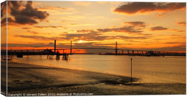 QEII Bridge (Dartford Crossing) and Thames estuary at sunset from Greenhithe, Kent, England, UK Canvas Print by Geraint Tellem ARPS