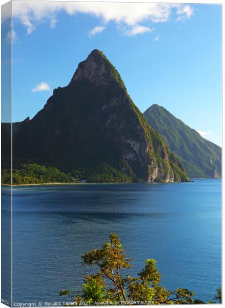 The Pitons and Soufriere Bay, St Lucia, Caribbean Canvas Print by Geraint Tellem ARPS