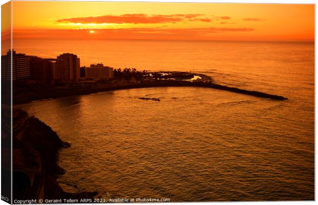 Sunset over Puerto de la Cruz, Tenerife, Canary Islands Canvas Print by Geraint Tellem ARPS