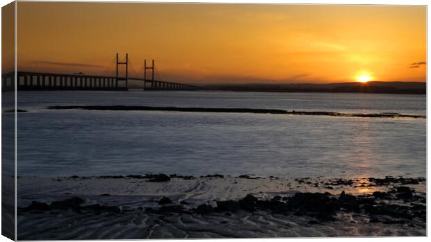 Severn Estuary and Prince of Wales Bridge at sunset, UK Canvas Print by Geraint Tellem ARPS