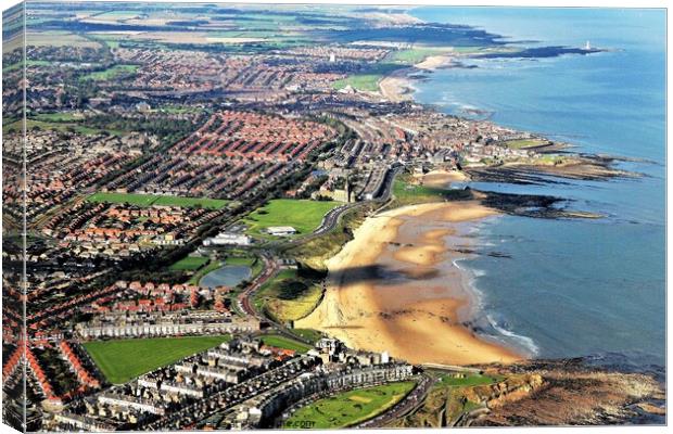 Tynemouth long sands and Cullercoats. Canvas Print by mick vardy