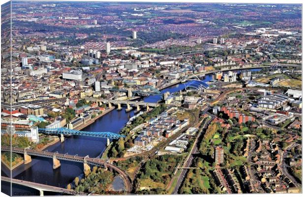 Aerial view of Newcastle and Gateshead. Canvas Print by mick vardy