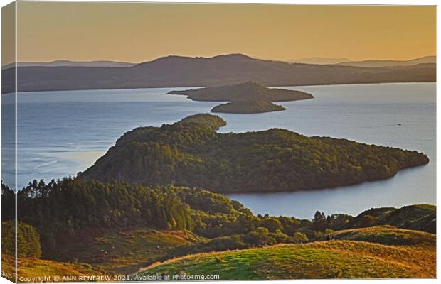 Sunset from Conic Hill. Canvas Print by ANN RENFREW