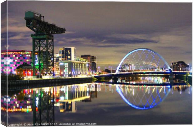 Reflections on the river Clyde Canvas Print by ANN RENFREW