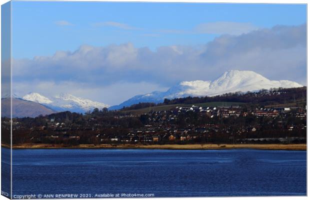 Snow on the hills Canvas Print by ANN RENFREW