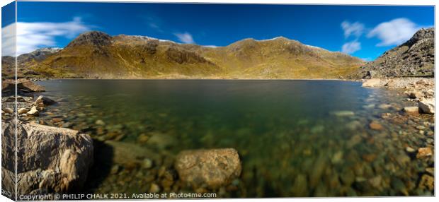Levers water panorama in the  lake district with snow on the tops 500 Canvas Print by PHILIP CHALK