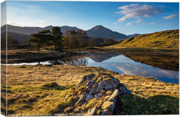 Kelly hall tarn at sunset in the lake district Cumbria 527 Canvas Print by PHILIP CHALK