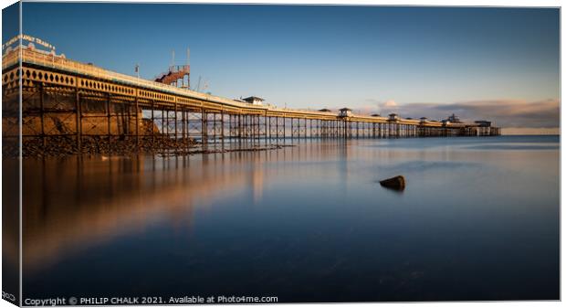Llandudno pier with the sunrise on it 617  Canvas Print by PHILIP CHALK
